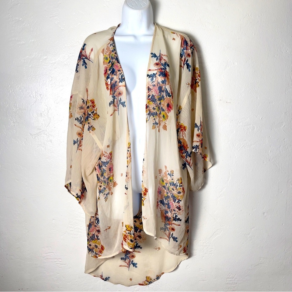 Band of Gypsies Cream Floral Kimono with Multicolor Bouquet Print